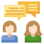 Two people with speech bubbles above their heads.