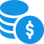 A blue coin stack with dollar sign on it.