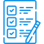 A blue pen and paper with three different checkmarks.