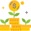 A pixel art of a coin plant growing from some gold coins.